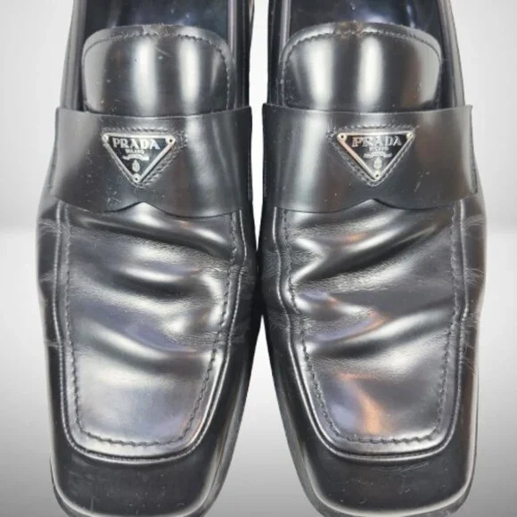 Prada Brushed Leather Triangle Logo Loafers Size: 8.5 - Picture 4 of 16